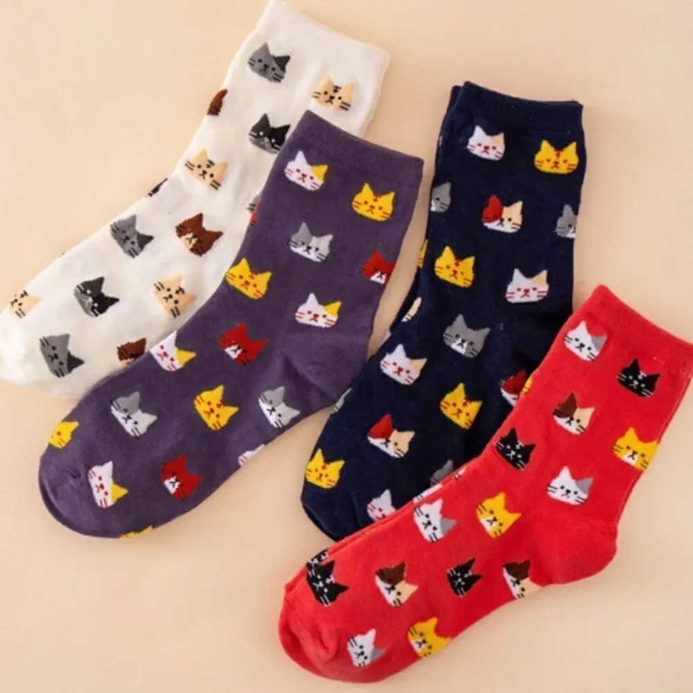 Colorful Cat Print Socks Bundle